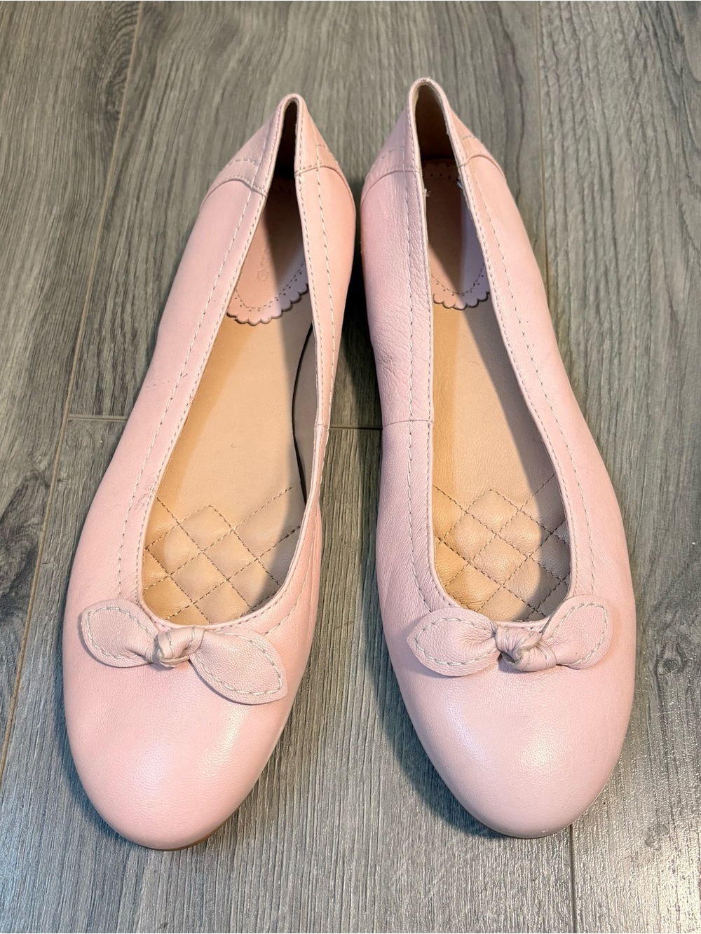 Lands' End Leather Blush Pink Bow Ballet Flats